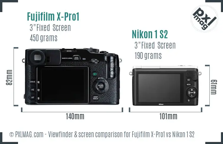 Fujifilm X-Pro1 vs Nikon 1 S2 Screen and Viewfinder comparison