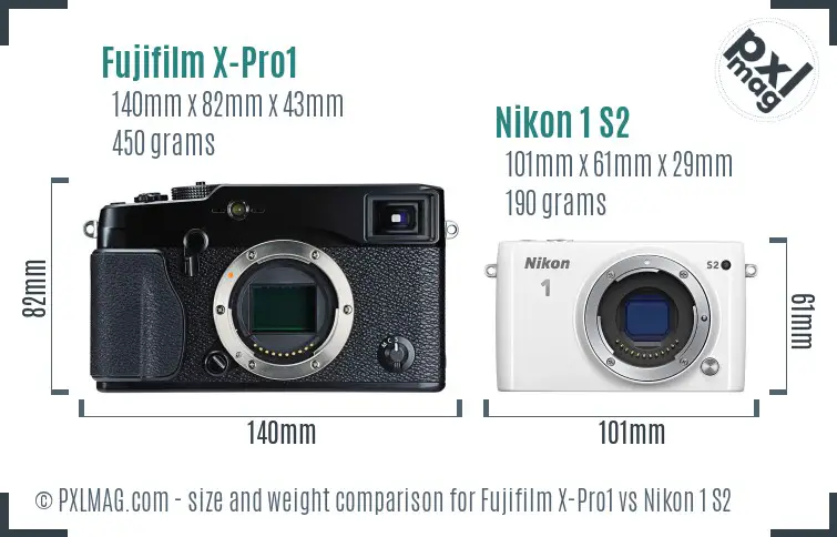 Fujifilm X-Pro1 vs Nikon 1 S2 size comparison