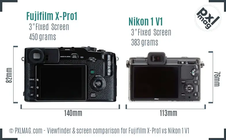 Fujifilm X-Pro1 vs Nikon 1 V1 Screen and Viewfinder comparison Fujifilm X-Pro1 vs Nikon 1 V1 Screen and Viewfinder comparison