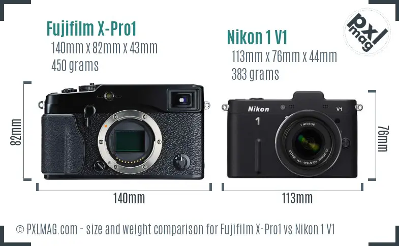 Fujifilm X-Pro1 vs Nikon 1 V1 size comparison Fujifilm X-Pro1 vs Nikon 1 V1 size comparison