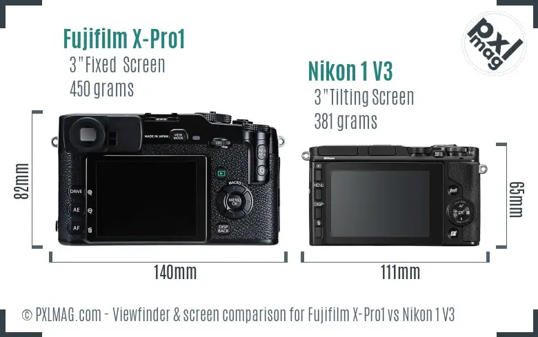 Fujifilm X-Pro1 vs Nikon 1 V3 Screen and Viewfinder comparison