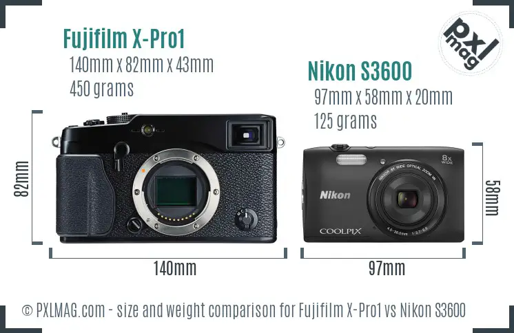 Fujifilm X-Pro1 vs Nikon S3600 size comparison