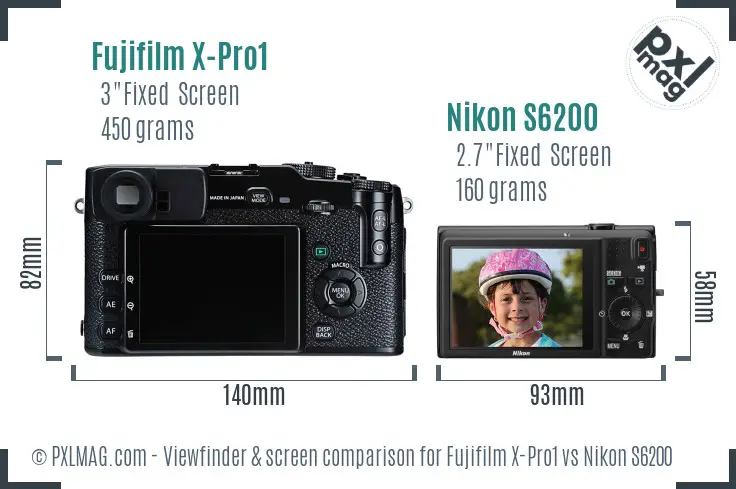 Fujifilm X-Pro1 vs Nikon S6200 Screen and Viewfinder comparison