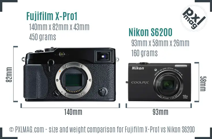 Fujifilm X-Pro1 vs Nikon S6200 size comparison