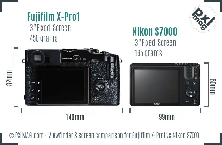 Fujifilm X-Pro1 vs Nikon S7000 Screen and Viewfinder comparison