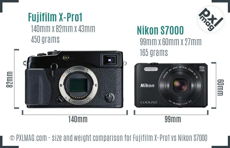 Fujifilm X-Pro1 vs Nikon S7000 size comparison