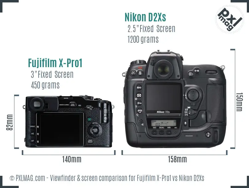 Fujifilm X-Pro1 vs Nikon D2Xs Screen and Viewfinder comparison