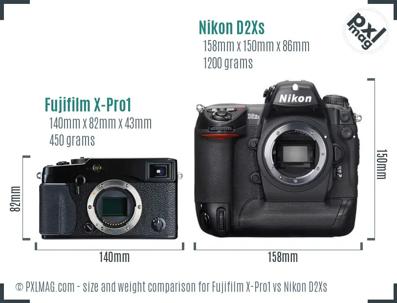 Fujifilm X-Pro1 vs Nikon D2Xs size comparison