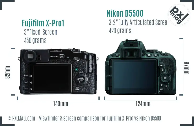 Fujifilm X-Pro1 vs Nikon D5500 Screen and Viewfinder comparison