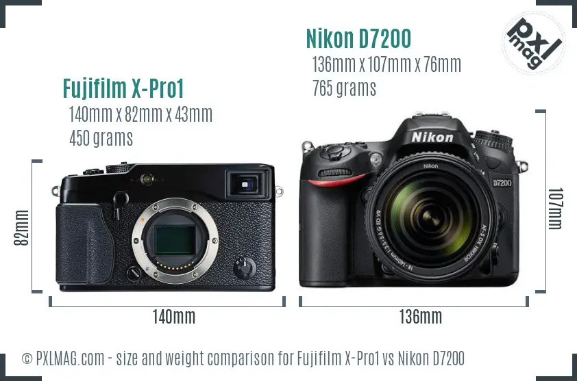 Fujifilm X-Pro1 vs Nikon D7200 size comparison