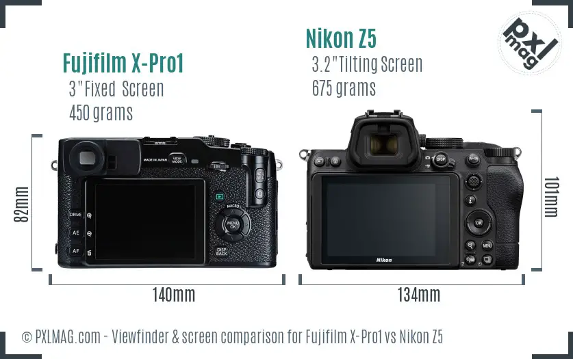 Fujifilm X-Pro1 vs Nikon Z5 Screen and Viewfinder comparison