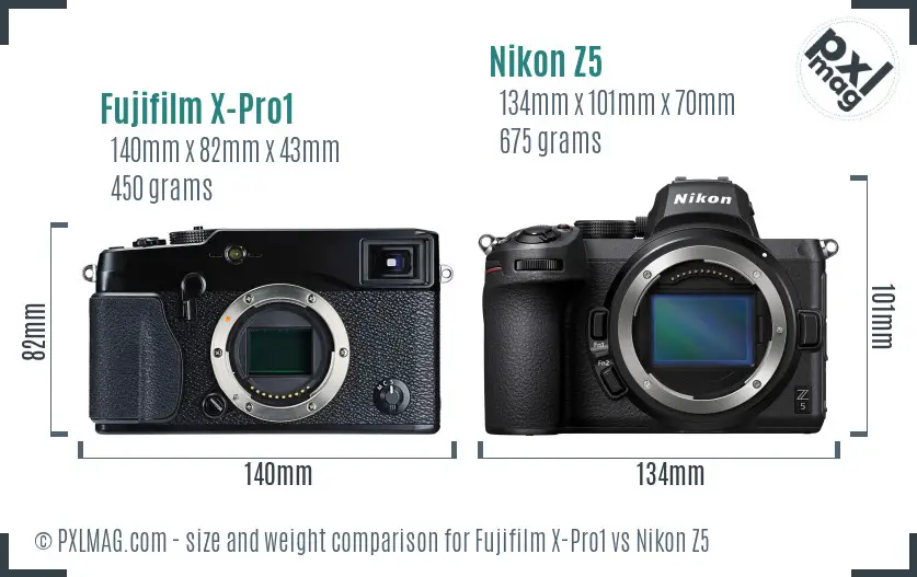 Fujifilm X-Pro1 vs Nikon Z5 size comparison
