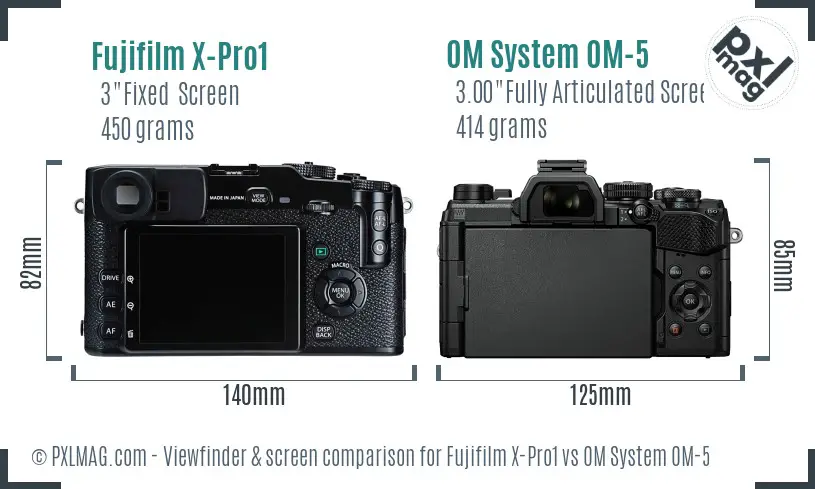 Fujifilm X-Pro1 vs OM System OM-5 Screen and Viewfinder comparison