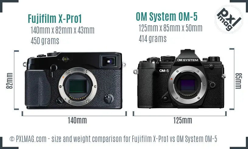 Fujifilm X-Pro1 vs OM System OM-5 size comparison