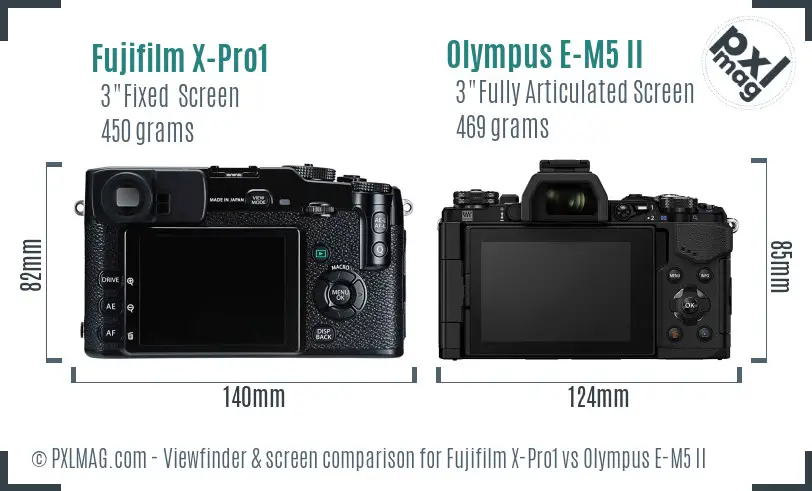Fujifilm X-Pro1 vs Olympus E-M5 II Screen and Viewfinder comparison