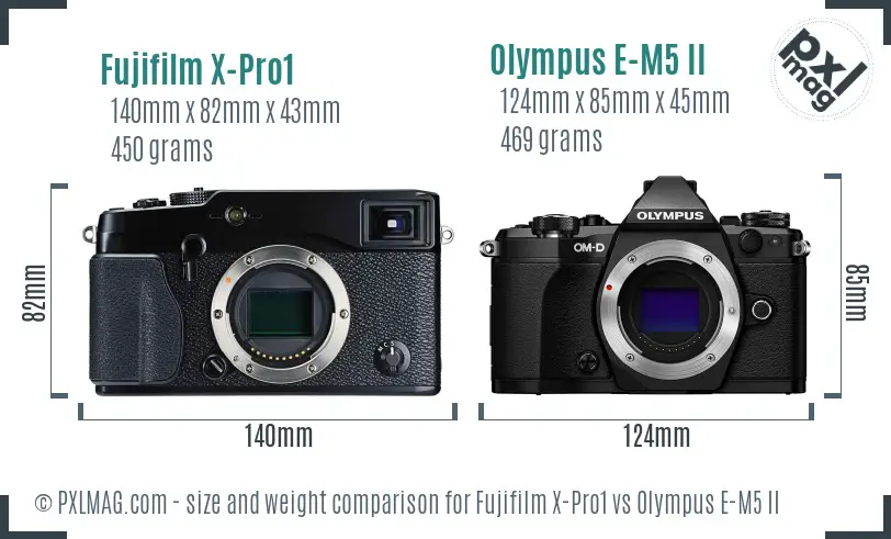 Fujifilm X-Pro1 vs Olympus E-M5 II size comparison