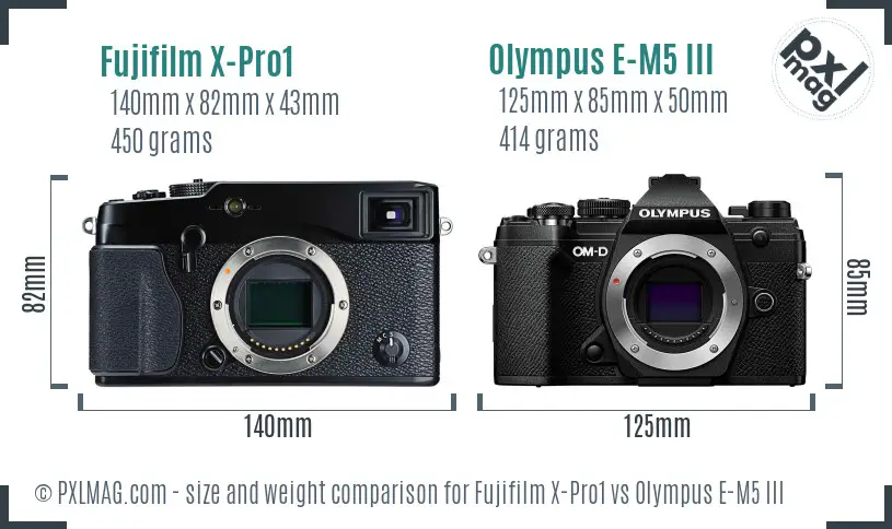 Fujifilm X-Pro1 vs Olympus E-M5 III size comparison