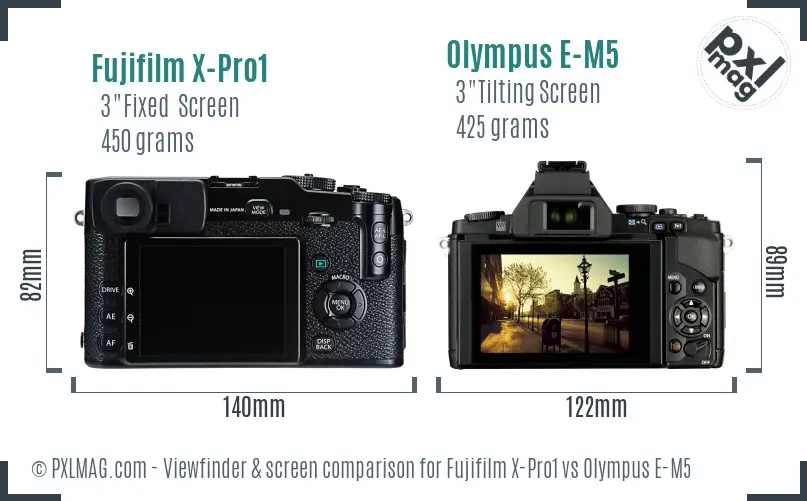 Fujifilm X-Pro1 vs Olympus E-M5 Screen and Viewfinder comparison