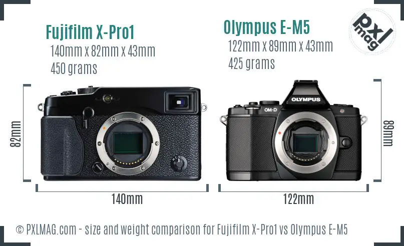Fujifilm X-Pro1 vs Olympus E-M5 size comparison