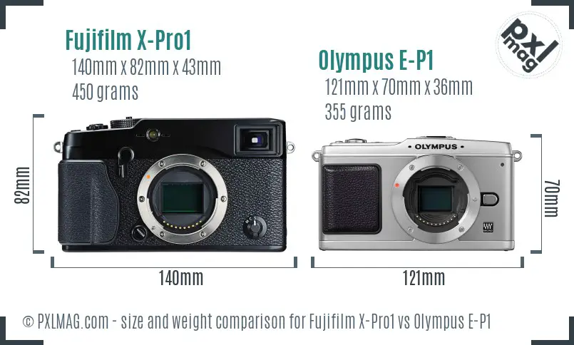 Fujifilm X-Pro1 vs Olympus E-P1 size comparison Fujifilm X-Pro1 vs Olympus E-P1 size comparison