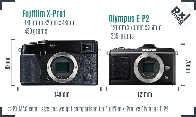 Fujifilm X-Pro1 vs Olympus E-P2 size comparison