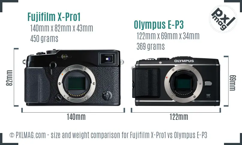 Fujifilm X-Pro1 vs Olympus E-P3 size comparison