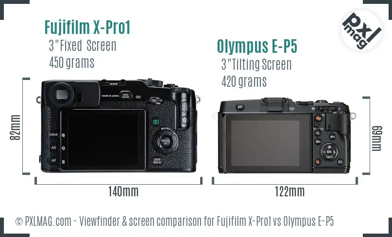 Fujifilm X-Pro1 vs Olympus E-P5 Screen and Viewfinder comparison