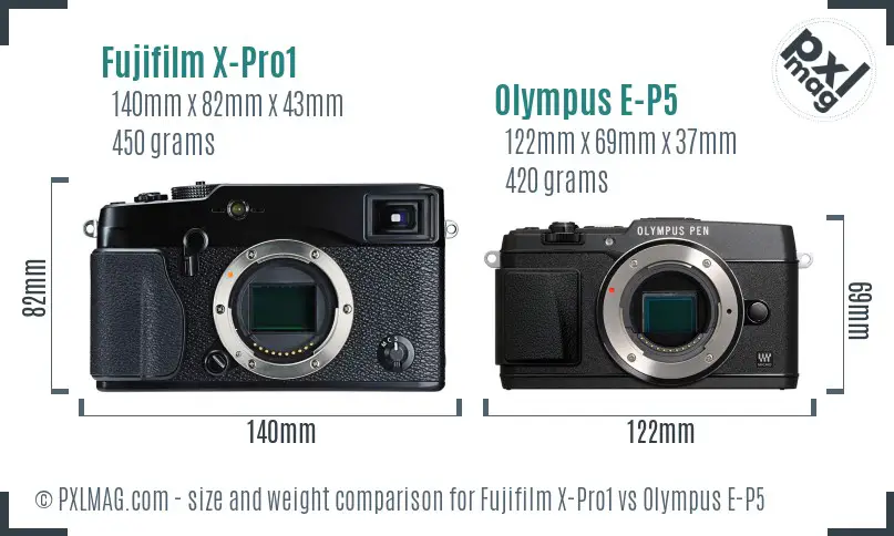 Fujifilm X-Pro1 vs Olympus E-P5 size comparison