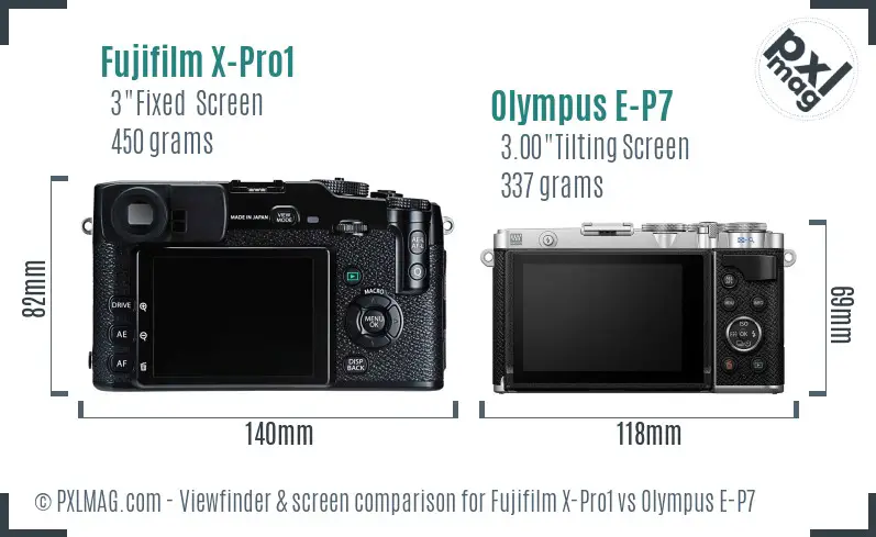 Fujifilm X-Pro1 vs Olympus E-P7 Screen and Viewfinder comparison