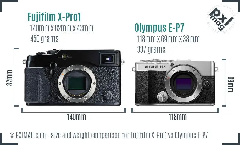 Fujifilm X-Pro1 vs Olympus E-P7 size comparison