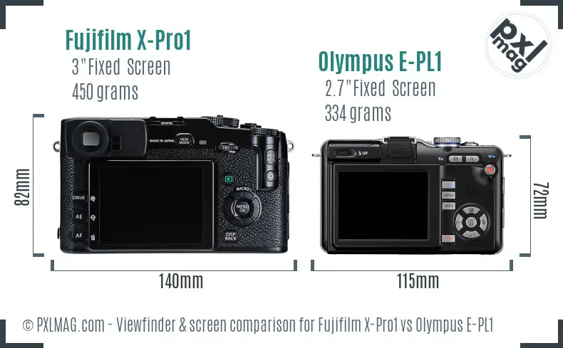 Fujifilm X-Pro1 vs Olympus E-PL1 Screen and Viewfinder comparison