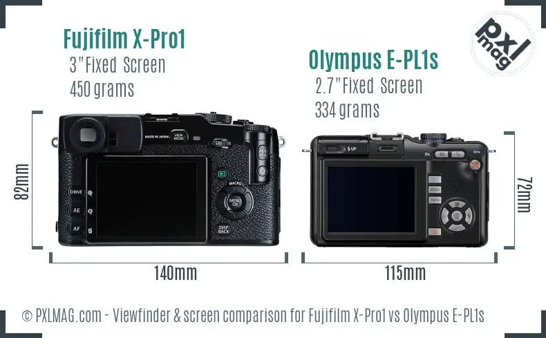 Fujifilm X-Pro1 vs Olympus E-PL1s Screen and Viewfinder comparison