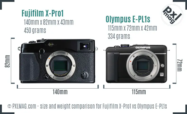 Fujifilm X-Pro1 vs Olympus E-PL1s size comparison