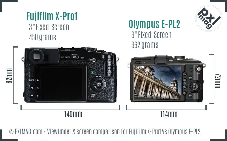 Fujifilm X-Pro1 vs Olympus E-PL2 Screen and Viewfinder comparison