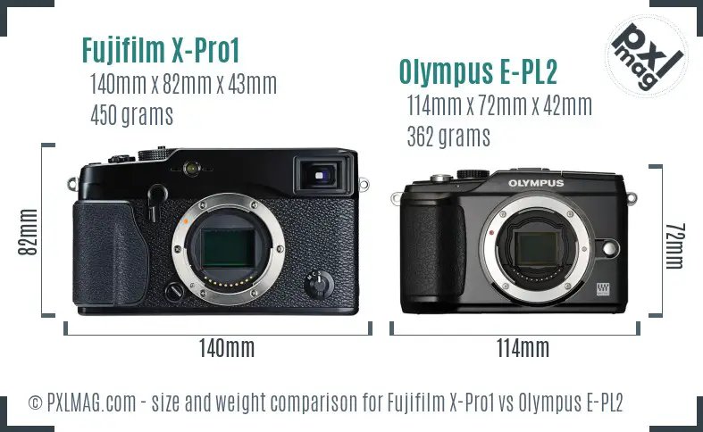 Fujifilm X-Pro1 vs Olympus E-PL2 size comparison