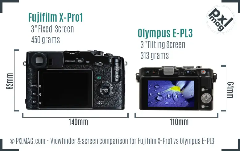 Fujifilm X-Pro1 vs Olympus E-PL3 Screen and Viewfinder comparison