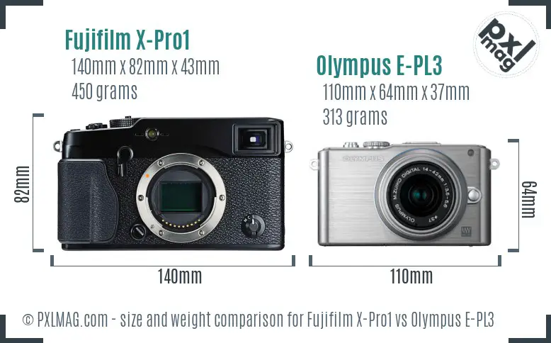 Fujifilm X-Pro1 vs Olympus E-PL3 size comparison