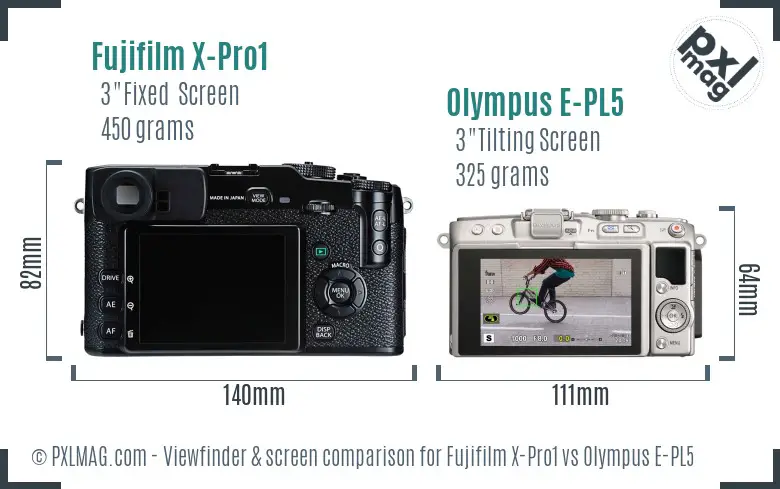 Fujifilm X-Pro1 vs Olympus E-PL5 Screen and Viewfinder comparison