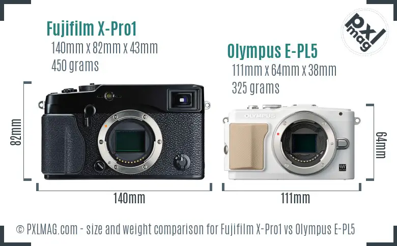 Fujifilm X-Pro1 vs Olympus E-PL5 size comparison