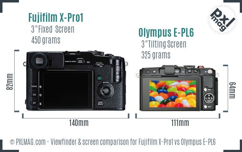 Fujifilm X-Pro1 vs Olympus E-PL6 Screen and Viewfinder comparison