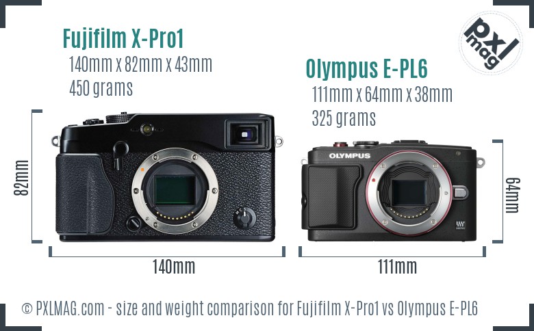 Fujifilm X-Pro1 vs Olympus E-PL6 size comparison