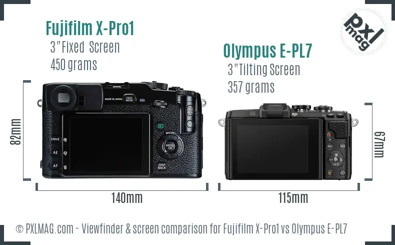 Fujifilm X-Pro1 vs Olympus E-PL7 Screen and Viewfinder comparison