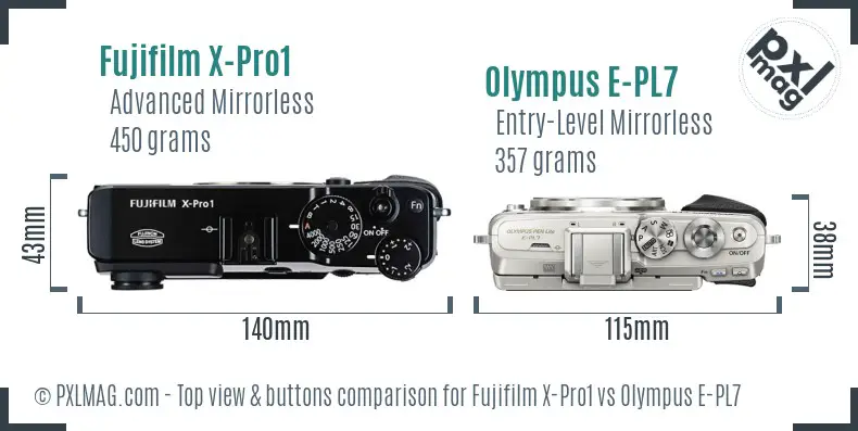 Fujifilm X-Pro1 vs Olympus E-PL7 top view buttons comparison