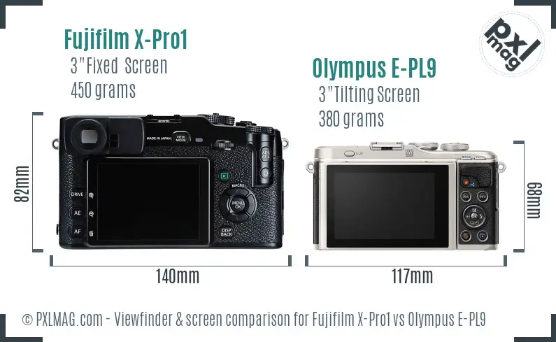 Fujifilm X-Pro1 vs Olympus E-PL9 Screen and Viewfinder comparison