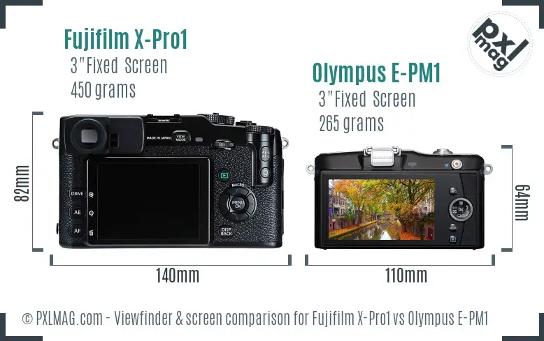 Fujifilm X-Pro1 vs Olympus E-PM1 Screen and Viewfinder comparison