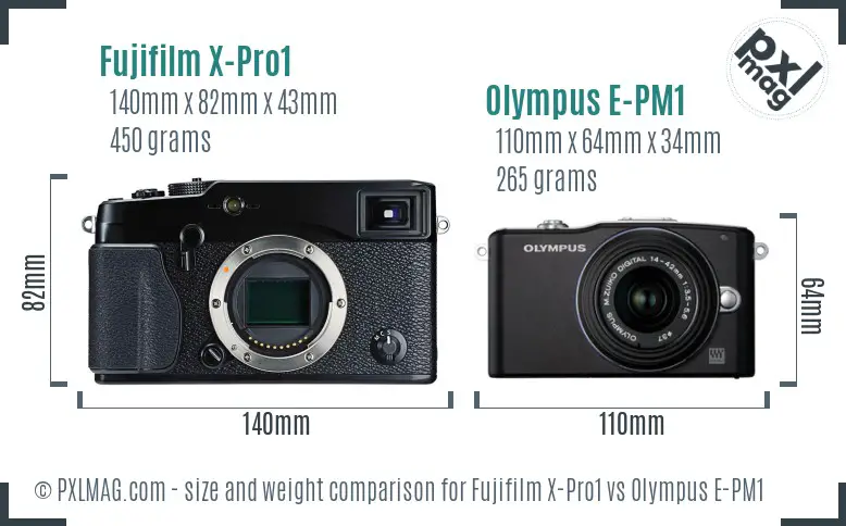 Fujifilm X-Pro1 vs Olympus E-PM1 size comparison
