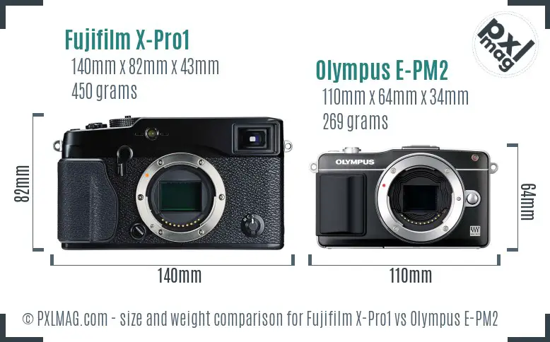 Fujifilm X-Pro1 vs Olympus E-PM2 size comparison Fujifilm X-Pro1 vs Olympus E-PM2 size comparison