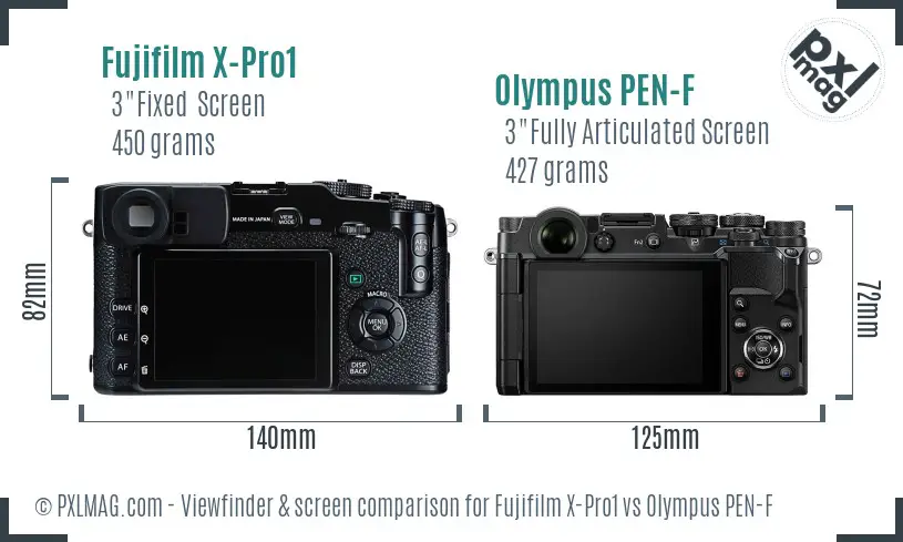 Fujifilm X-Pro1 vs Olympus PEN-F Screen and Viewfinder comparison