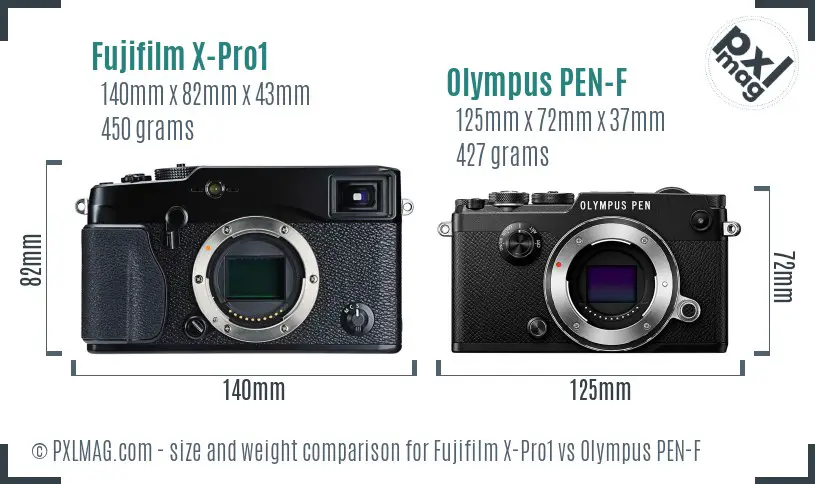 Fujifilm X-Pro1 vs Olympus PEN-F size comparison