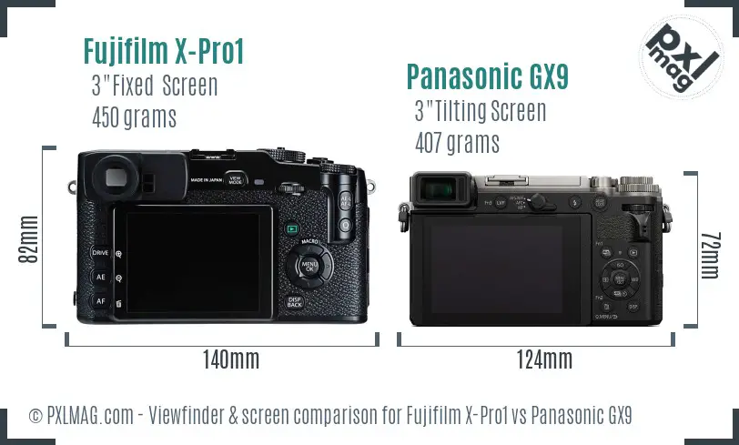 Fujifilm X-Pro1 vs Panasonic GX9 Screen and Viewfinder comparison